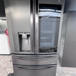 LG Refrigerator 4 Door Glass Door Dark Stainless Steel