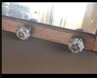 Antique oak frame mirror with new knobs hooks