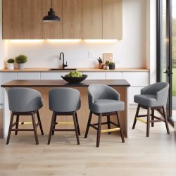 26.4"H Height Solid Wood Swivel Indoor BarStools Set of 4 - NavyBlue