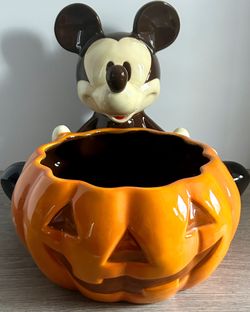 Rare Disney Halloween Mickey Mouse Pumpkin Jack O' Lantern Candy Dish Bowl
