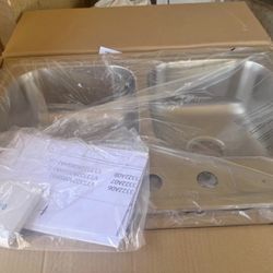 Glacier Bay 33 in. Drop-In 50/50 Double Bowl 20 Gauge Stainless Steel Kitchen Sink