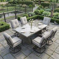7pc Outdoor Patio Furniture Dining Table Set With Sunbrella Swivel Chairs