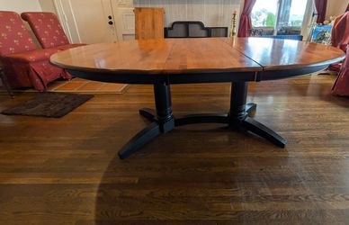 Oval Wood Dining Table-Pedestal Expandable + Chairs