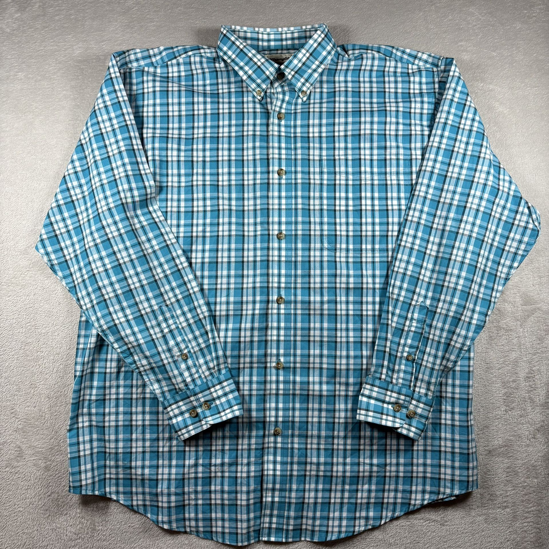 Vintage Wrangler Men’s 2XL Western Blue Shirt  Long Sleeve Plaid RIATA #95