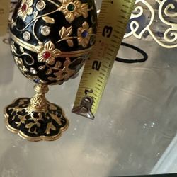 Vintage Krischerco Egg Trinket Box Gems Blue & Gold