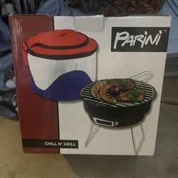 Parini Chill N Grill Portable BBQ & Cooler Bag Red White Blue Camping NEW in BOX