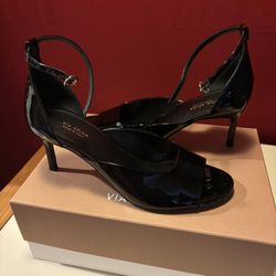  Via Spiga Black Patent Leather Ankle Strap Sandals Size 8