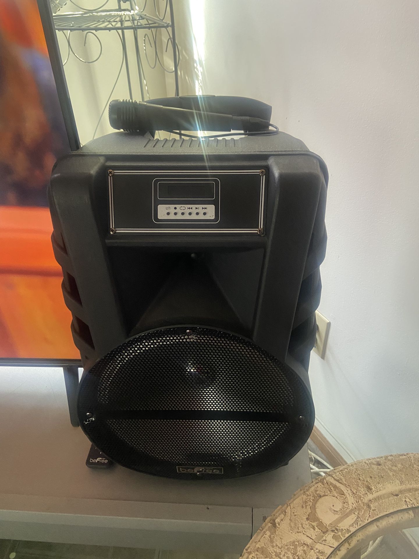 Large Blue Tooth Party Speaker Like New W Microphone