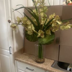 Artificial Orchid, Flower With Glass Vase 
