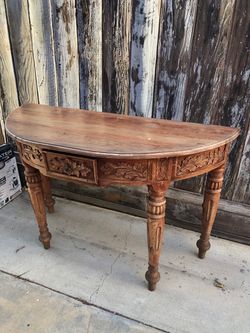 Carved Wood Demilune Console Table