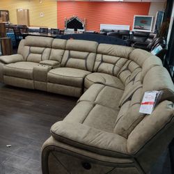 New Sectional Sofa With Three Power Recliners In Faux Suede 