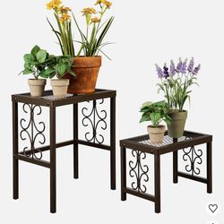 Set of 2 Metal Plant Stands – Indoor/Outdoor Garden Décor