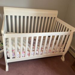 White Wooden Crib With Mattress