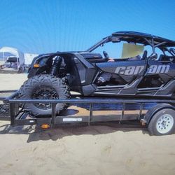 2021 Can Am Maverick X2 MAX RS Turbo RR with Smart Shox Triple Black and 7x14 Utility Trailer 