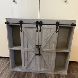 Gray 2 Door Sliding Cabinet Wall Shelf