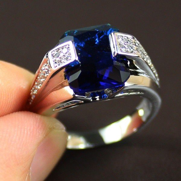 "Double Layer Cubic Crystal Royal Gem Blue Rings foe Women, PD667
 