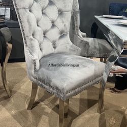 Grey Velvet Chairs W/ Metal Legs Set Of 2 Brand New In Box 