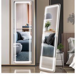 56"x16" Full Length Floor Mirror Dimming Lights Bedroom Tall Full-Size Body Mirror Lighted Mirror,Free Standing Mirror,Wall Mounted Hanging Mirror,Dre
