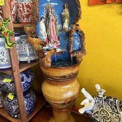 Macetas, Fuente De La Virgen De Guadalupe, San Judas Y Juan Diego, Pieza Única Echa A Mano.