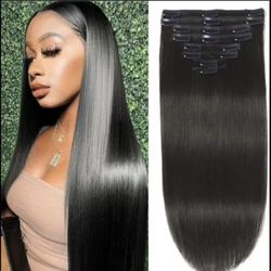 AVAILABLE? YES! $75 TODAY ONLY! 2 Packs 16 Inch Human Hair Clip In Extensions #1B 16PCS Double Weft