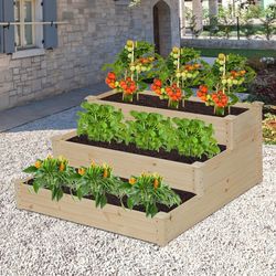 2-in-1 Raised Garden Bed, Wooden Elevated Garden Planter, Planting Container for Vegetables, Herbs Outdoor