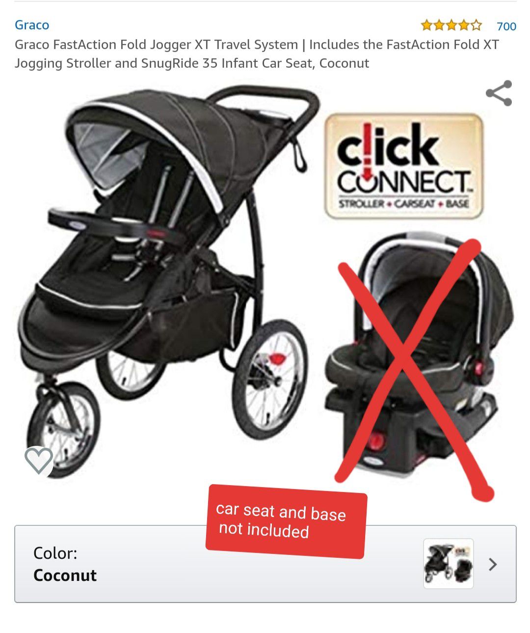 Graco FastAction Fold Jogger XT Travel System | Includes the FastAction Fold XT Jogging Stroller color is Coconut as pictured