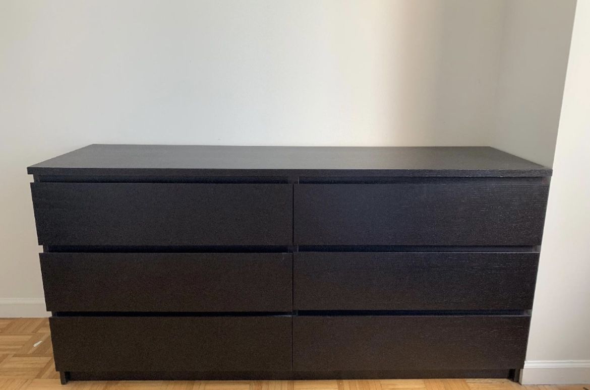 Ikea Malm 6-Drawer Dresser in Black-Brown