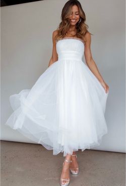 Selfie Leslie Fayette Strapless Mesh Midi Dress White