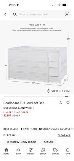 Pottery Barn Beadboard Full Size Low Loft Bed