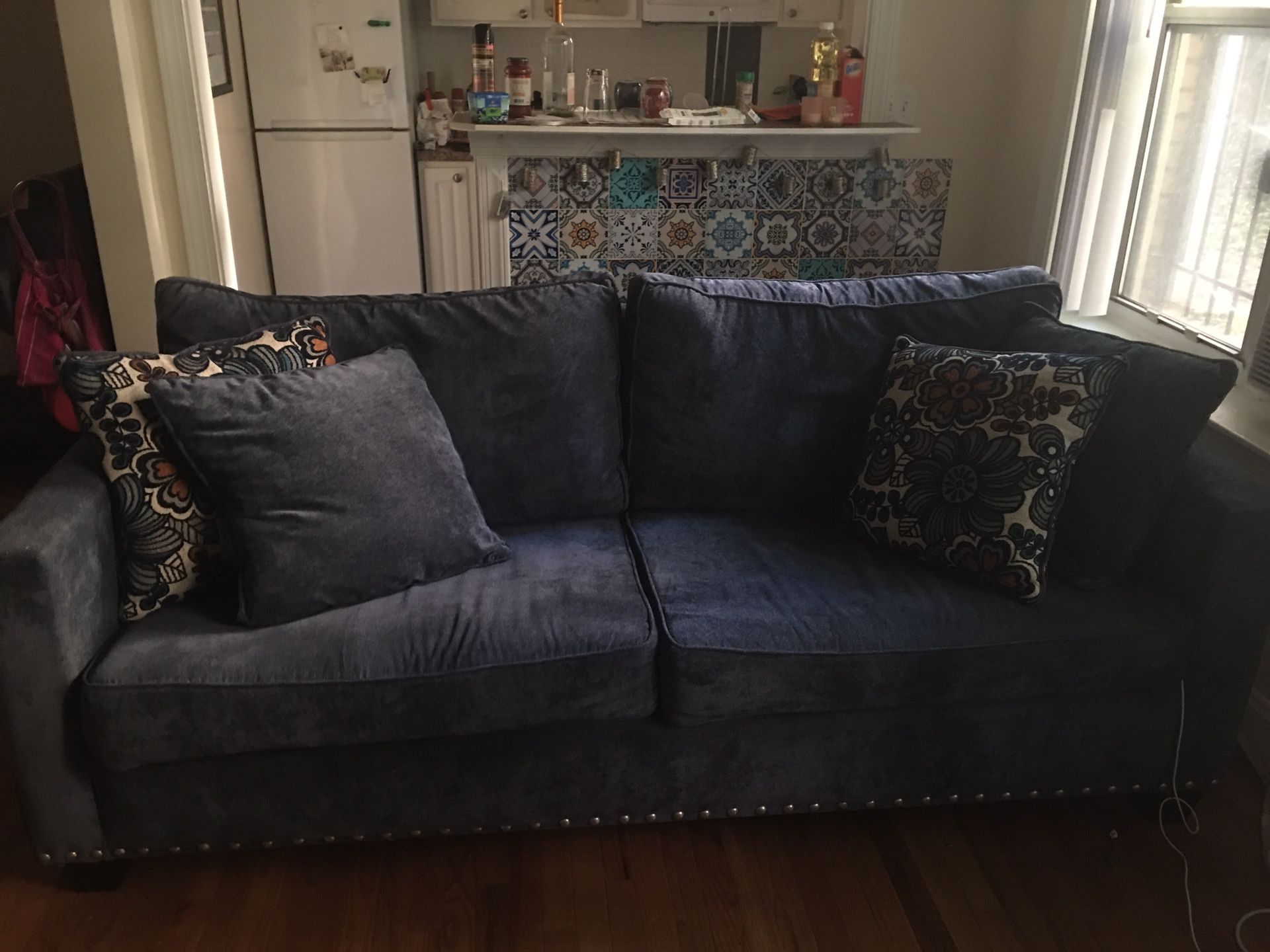 Sofa with queen pull out bed and accent chair