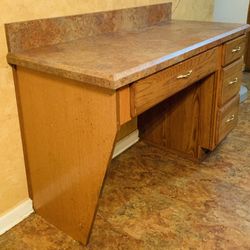 4 Drawer Wood Desk With Caramel Brown Swirl Countertop