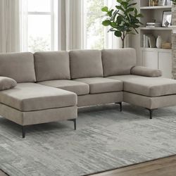 (FREE DELIVERY) BRAND NEW 108” U Shaped Sectional Stone Grey NEW