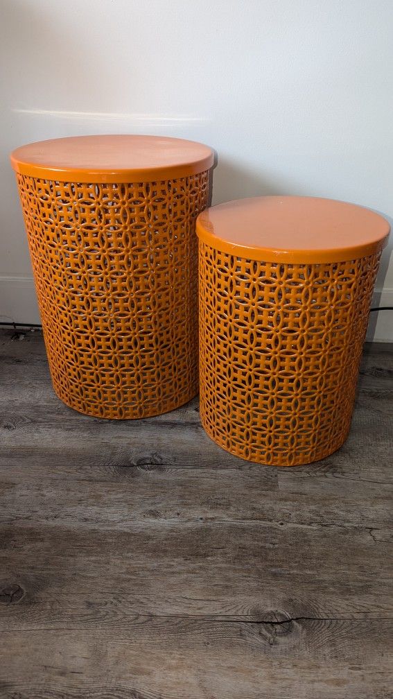 Ottoman Nesting Table Orange Metal