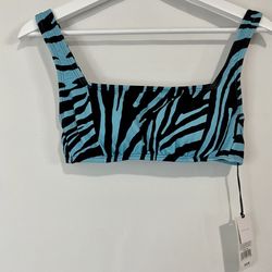 Shade & Shore Women’s Zebra Print Ruffle Swim Bikini Top Black & Teal NWT