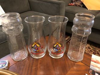 Vintage set of 4 red lobster restaurant advertising glasses tropical explosion lighthouse