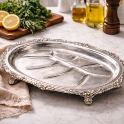 Poole Silver USA 1960s Old English Silverplate Footed Serving Tray 16x12x1.5”