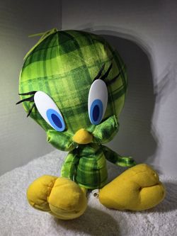 Tweety Six Flags RARE Green Plaid 24" Plush