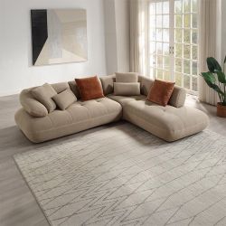 Sectional Beige Sándwich Mesh Fabric, Solid Wood, Others. Tight Back And Seat Cushions, Full Foam Seat Construction, Accent Pillows Included. New D