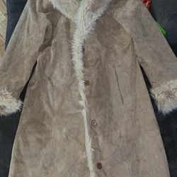 Suede Long Coat W/Faux Fur