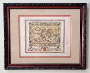 Vintage Nova Totius Terrarum Orbis Tabula Offset Lithograph 32x26 Framed
