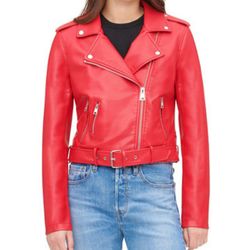 XL Red Faux Leather Moto Jacket Unisex 