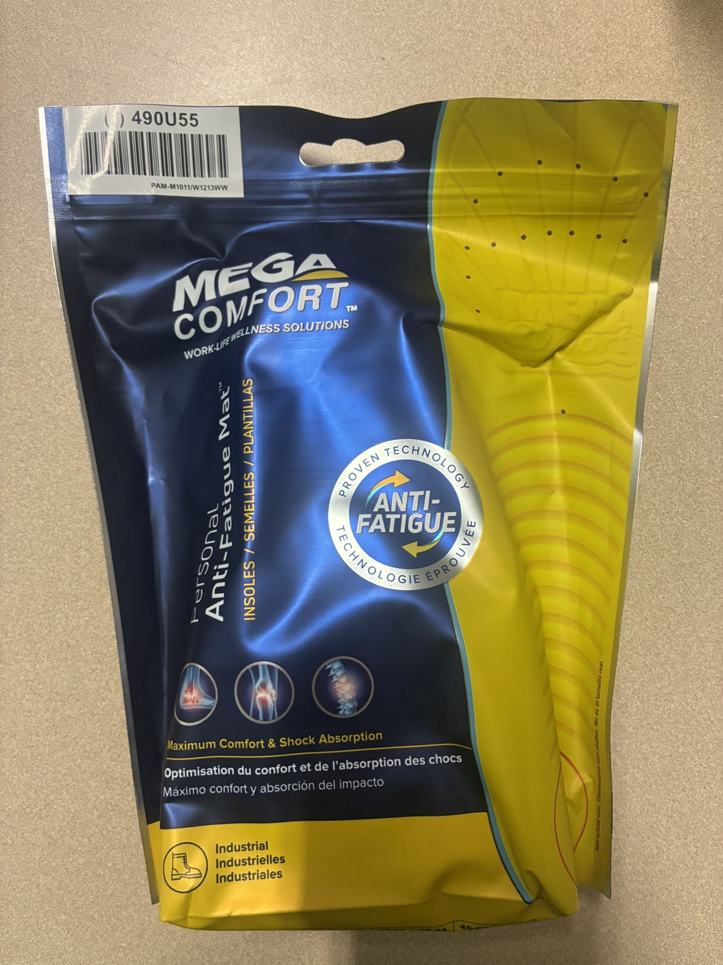 Mega Comfort Personal Anti-Fatigue Mat Memory Foam Insoles Men 10-11 Women 12-13