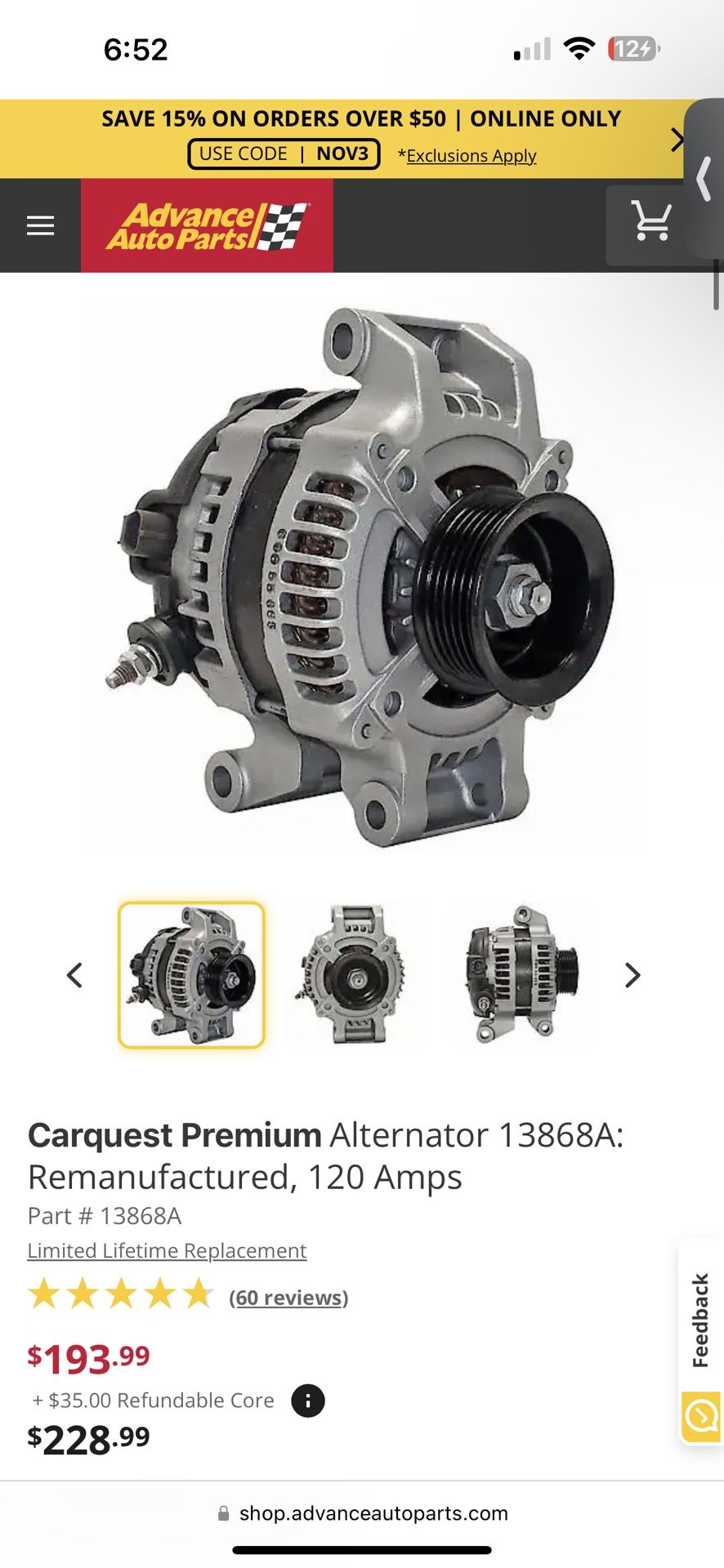 Chrysler Sebring/Dodge Stratus Alternator