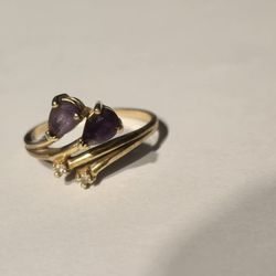 14k Gold Ring Amethyst Diamond