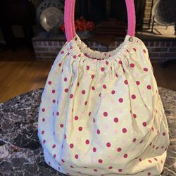 Adorable 15”x12” Ladies Womens yellow & pink polka dot hobo purse