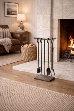 Heavy Iron Fireplace Tool Set with Stand – 5 Pieces