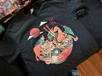 Pokemon Ramen Bowl t-shirt Charizard, Charmeleon, Charmander Size Small