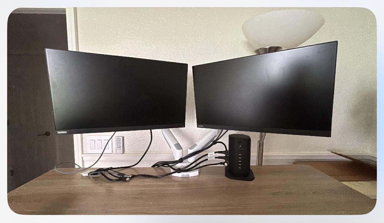 2 VisionThink Computer Monitors, Monitor Arm System & Power Tower
