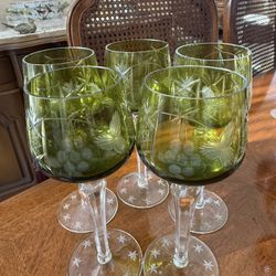 5 (+3)* Chartreuse/emerald Green Hock Glasses