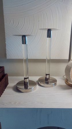 Set of 2 Crystal and Chrome Candlestick Holders